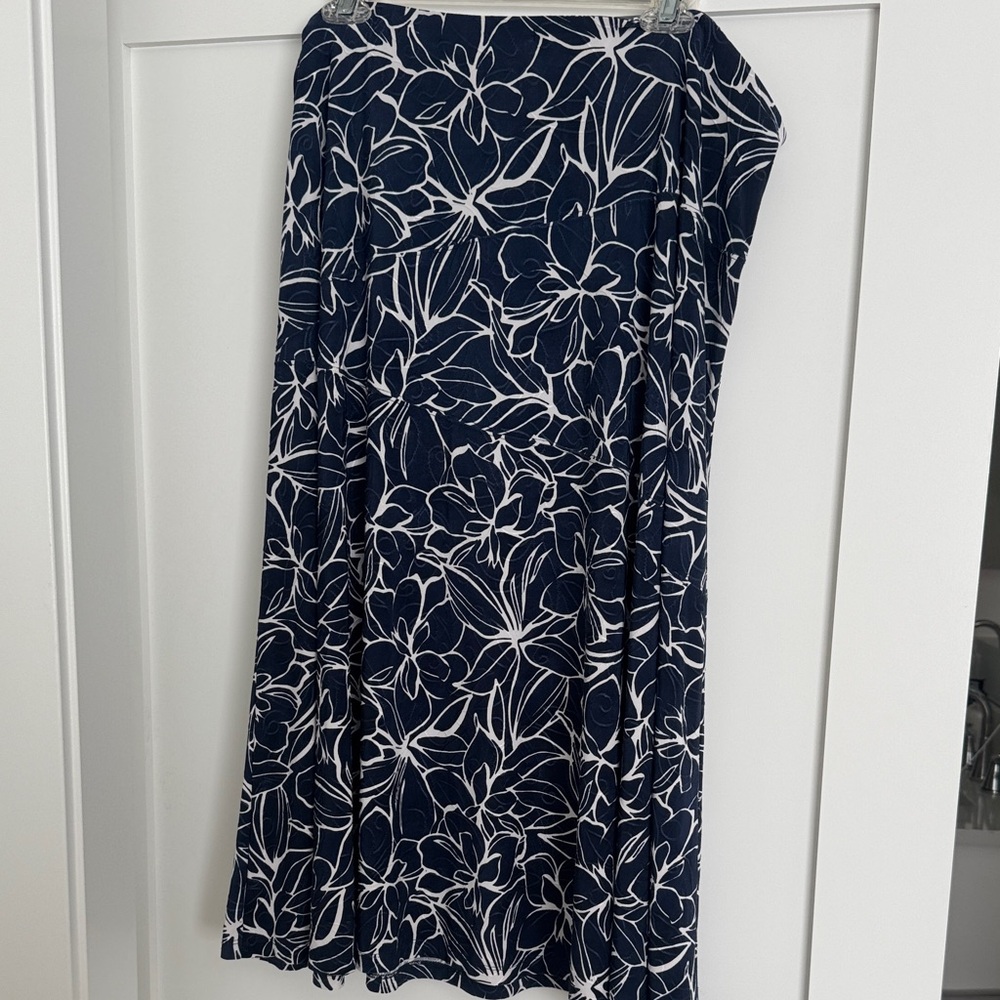 Navy Blue Floral A-Line Skirt - Women